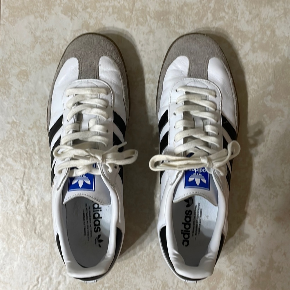 Adidas Shoes Mens 10 Samba Sneakers White Leather Lace Up Low Casual Sport